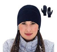 Set berretto e guanti invernali da donna, set invernale caldo, comodo ed elegante, berretto e guanti, per freddo, attività all'aperto, viaggi, famiglia, amici, madre, Blu violaceo., Se référer