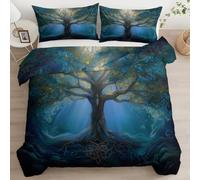 Set Biancheria da Letto 180 x 220 cm 3 Pezzi Blu Navy Reversibile, Copripiumino Stampato Pittura A Olio Piante Albero Della Vita Confortevole Decorazione Camera da Letto per Ragazzi e Ragazze