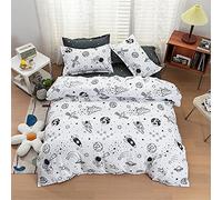 Set Biancheria da Letto 4 Pezzi, Mateju Set Copripiumino Singolo Matrimoniale in Microfibra Morbido, Cartone Animato Copripiumino con Lenzuola et 2 Federa Confortevole (Astronauta,140x200cm)