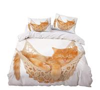 Set Biancheria da Letto Animale 3D Prateria Giraffa Cavallo Foresta Leopardo Carlino Nero Gufo Grigio Gatto Arancione Copripiumino con Federa, Microfibra Poliestere (Arancia, 200_x_200_cm)