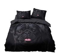 Set Biancheria da Letto Animale 3D Prateria Giraffa Cavallo Foresta Leopardo Carlino Nero Gufo Grigio Gatto Arancione Copripiumino con Federa, Microfibra Poliestere (Nero, 135_x_200_cm)