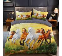 Set Biancheria da Letto Animali otto cavalli Copripiumino Matrimoniale 260x 40 cm, 3 Pezzi in Microfibra con 2 Federe 50x80 cm, Stampa 3D e Chiusura a Cerniera