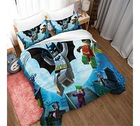 Set Biancheria da Letto Cartoon Film per Bambini 3 Pezzi Trapunta Letto 2 Federa Super Morbida Traspirante in Microfibra Ipoallergenico Copripiumino (220x240cm,Batman)