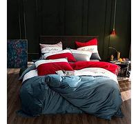 Set Biancheria da Letto Elegante Patchwork Effetto Tricolore giunta Inverno a Doppio Facce di Corallo Caldo in Flanella COPERCHE COPERCA FOLOWCASE Microfiber Giallo (Blu 210 cm)
