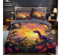 Set Biancheria da Letto Matrimoniale 240x220 cm Tema dei dinosauri dei cartoni animati Stampa 3D Copripiumino 2 Federe 50x80 cm, Copripiumino Matrimoniale in Poliestere e Microfibra