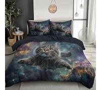 Set Biancheria Da Letto Matrimoniale 3 Pezzi 3D Stampa Set Copripiumino In Microfibra Gatto Soriano Grigio 220 X 230 Cm Copripiumini Nebulosa Psichedelica Con Cerniera E 2 Federe 50X80Cm Blu-Grigio