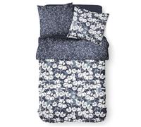 Set biancheria da letto Mawira - 2 persone - 260 x 240 cm - 100% cotone - Blu navy Motivo floreale - OGGI
