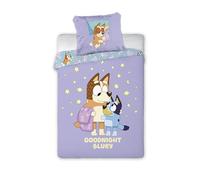 Set Biancheria da Letto per Bambini Bluey & Bingo | Copripiumino per Letto Singolo 140 x 200 cm con Federa 50 x 70 cm | Set Biancheria da Letto Ufficiale Bluey | Design Cartoon Viola Vivace per Letti