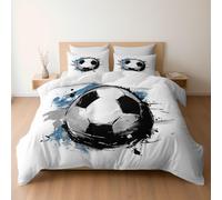 Set Biancheria da letto per Bambini, (Cartoon Minimalista Rock Calcio) Set Completo Copripiumino Doppia 220 x 240 cm e Federa per Ragazzi Ragazze Bambino, Bianco