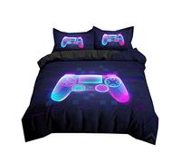 Set Biancheria da Letto per Bambini e Ragazzi con Videogiochi e Giochi Stampa Poliestere Copripiumino Gamer Singolo 135x200 cm e Federa Gamepad Stampato Copripiumini (Viola,135 x 200 cm)