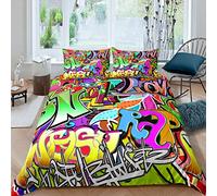 Set biancheria da letto per ragazzi Hippie Graffiti Style Hip Hop per ragazzi Ragazzi Ragazzi Ragazzi Motivo graffiti Copripiumino colorato Cultura Street Decor Copriletto matrimoniale