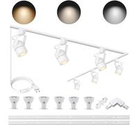 Set bianco di Illuminazione a LED Dimmerabile, 10W, 3CCT GU10, con Guida H 2 x 1 m, 3000K/4000K/6000K, Faretto da Soffitto Commerciale con 6 Lampadine GU10 Intercambiabili