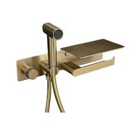 Set bidet for WC portatile in ottone massiccio con portarotolo e supporto for carta igienica calda e fredda(Round Handle BG)