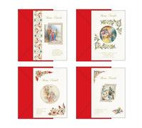 Set Biglietti d'Auguri di Natale, 12 Biglietti in 4 Soggetti Natalizi, Formato 12x18cm, con Soggetti Sacri, realizzati in Cartoncino di Altissima Qualità, Made in Italy