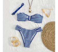 Set Bikini 2 Pezzi da Donna Minimalista ed Elegante per Primavera Estate e Spiaggia, Tessuto Texturizzato Lucido Tinta Unita, Top Bandeau Senza Spalline con Spallina Staccabile, Indossabile in 2 Modi,