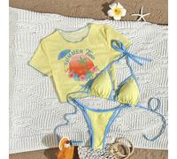 Set bikini 2025 con parte superiore a triangolo stampata e pannello in rete, costume da bagno estivo casual e sexy per vacanza al mare L,M,S,XLAnimale,Grafico,Lettere,PianteTessuto in tulle,Tessuto da