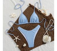 Set bikini a 2 pezzi da donna con top a triangolo e allacciatura al collo, in tessuto jacquard a righe, per outfit estivi da vacanza, spiaggia e getaway sull'isola L,M,S,XSA strisceTessuto