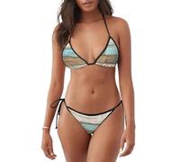 Set bikini a due pezzi con motivo a tavole di legno per donna, costume da b