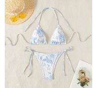 Set bikini a due pezzi da donna con stampa floreale, scollo alla halter, per l'estate e la spiaggia L,M,S,XS,XXSFloreale,stampa dappertutto,Stampa CasualeTessuto