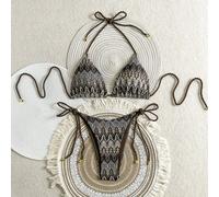 Set bikini a due pezzi da donna con top a canotta e texture a corda, con slip legati ai lati, costumi da bagno estivi boho per spiaggia L,M,S,XSBlocchi di coloreTessuto