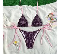 Set bikini a pois da donna primavera/estate 2026, con top a collo alto e slip con lacci ai lati, costume da bagno a triangolo a pois in due pezzi L,M,S,XS,XXSGeometricoTessuto