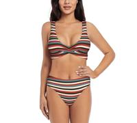 Set bikini a righe alla moda Costume da bagno due pezzi per le donne con pantaloncini Costume da bagno a due pezzi con scollo all'americana, Nero , L