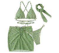 Set bikini a tre pezzi con lacci con coulisse, mutandine più gonna corta come copertura versatile per feste in piscina, ideale nelle giornate estive e per le avventure in spiaggia, verde, L
