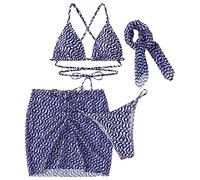 Set bikini a tre pezzi con lacci con coulisse, mutandine più gonna corta come copertura versatile per feste in piscina, ideale nelle giornate estive e per le avventure in spiaggia, Lilla, S