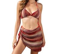 Set bikini a vita alta, 3 pezzi, bikini da donna, push-up, bikini retrò con scollo all'americana, bikini a triangolo con gonna avvolgente cravatta laterale taglio alto costume da bagno per spiaggia