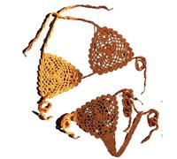 OLEETS Set Bikini all'Uncinetto per Donna - Summer Handmade Knitted Hollow out Tinta Unita 2 Pezzi Costume da Bagno Perizoma Costumi da Bagno Push Up Sexy Abiti di Moda,Orange,S