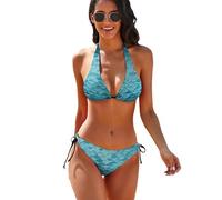 Set Bikini Blue Waves Squama Mermaid Scale per Donna, Due Pezzi, Costume da Bagno alla Moda, Sexy e Carino, Bikini con Allacciatura al Collo.