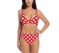 Set bikini carino a pois costume da bagno due pezzi set per le donne con pantaloncini due pezzi costume da bagno Halter Neck, Nero , M
