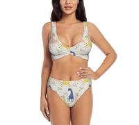 Set bikini carino giraffa costume da bagno due pezzi set per le donne con pantaloncini due pezzi costume da bagno Halter Neck, Nero , M