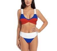 Set bikini con bandiera russa Costume da bagno due pezzi per le donne con pantaloncini Costume da bagno a due pezzi con scollo all'americana, Nero , L