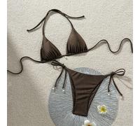 Set bikini con pendente a perla monocolore, set bikini primaverile/estivo per donna, set bikini marrone, costume da bagno a controllo vita, costume da bagno marrone a due pezzi, costume da bagno marro
