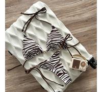 Set bikini con top a triangolo senza spalline e slip con laccetti laterali, stampa pelle di serpente casuale, costume da bagno estivo da donna per spiaggia e vacanze L,M,S,XL,XS,XXSstampa dappertutto,
