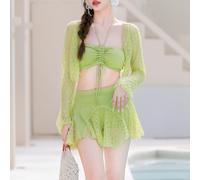Set bikini costume da bagno donna con volant e collare in pizzo per giornate tem