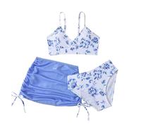 Set bikini da bambina con gonna imbottita top per spiaggia, piscina, estate, giochi d'acqua, comode spalline regolabili per bambini dai 7 ai 13 anni, Blu, 10-11 Anni