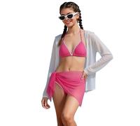 Set bikini da bambina in tessuto per spiaggia e nuoto, per le giornate estive, con top a due pezzi, per ragazze, gamma di colori: nero, rosa acceso, azzurro, Rosa acceso, 9-10 Anni