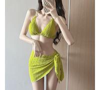 Set bikini da donna, 3 pezzi, costume da bagno con imbottiture sul petto, stile puro desiderio, tinta unita, microelastico, per feste in spiaggia, piscina, feste (S verde)