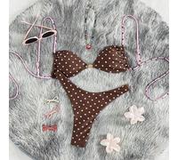 Set bikini da donna a 2 pezzi con stampa a pois a contrasto, piattezza del petto, spalle slim, accessori in metallo al centro, per vacanze, spiaggia e estate L,M,S,XL,XSGeometricoTessuto