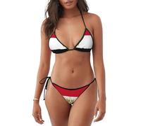 Set Bikini da Donna a Due Pezzi con Stampa della Bandiera egiziana, Bikini a Triangolo da Donna, Costume da Bagno Sexy a Due Pezzi con Allacciatura al Collo.