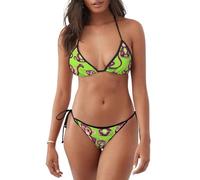 Set Bikini da Donna a Due Pezzi con Stampa di Scimmia Verde Intelligente, Bikini a Triangolo da Donna, Costume da Bagno Sexy a Due Pezzi con Allacciatura al Collo.