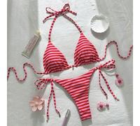 Set bikini da donna composto da top a stampa tropicale con decorazione a conchiglia e pantaloni con laccetti, set casual ed elegante da spiaggia e resort, best seller per il festa di San Valentino L,M
