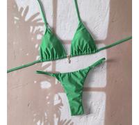Set bikini da donna, con perizoma, di colore unito, con pendente metallico e collo a canottiera, sexy per l'estate L,M,S,XSColore unicoTessuto