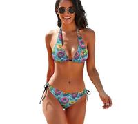 Set bikini da donna con scollo all'americana - Costumi da bagno da donna con stampa ad anello da nuoto colorati 2025 Tankini a due pezzi, multicolore, L