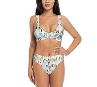 Set bikini da donna con stampa dell'alfabeto, con croce frontale, due pezzi, con morbida imbottitura rimovibile, Nero , L