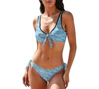Set bikini da donna, costume da bagno a 2 pezzi con push up e imbottitura a onde blu sabbiose, Onda di sabbia blu, L
