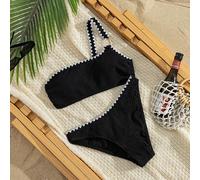Set bikini elegante da donna in jacquard marrone con accessorio metallico sulla spalla, bordo a dente, adatto per la primavera e l'estate L,M,S,XLBlocchi di coloreTessuto