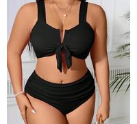 Set Bikini Plus Size di colore Tinta Unita con Reggiseno con Nodo Anteriore e Slip Inferiore da Spiaggia Estiva 0XL,1XL,2XL,3XL,4XLColore unicoTessuto